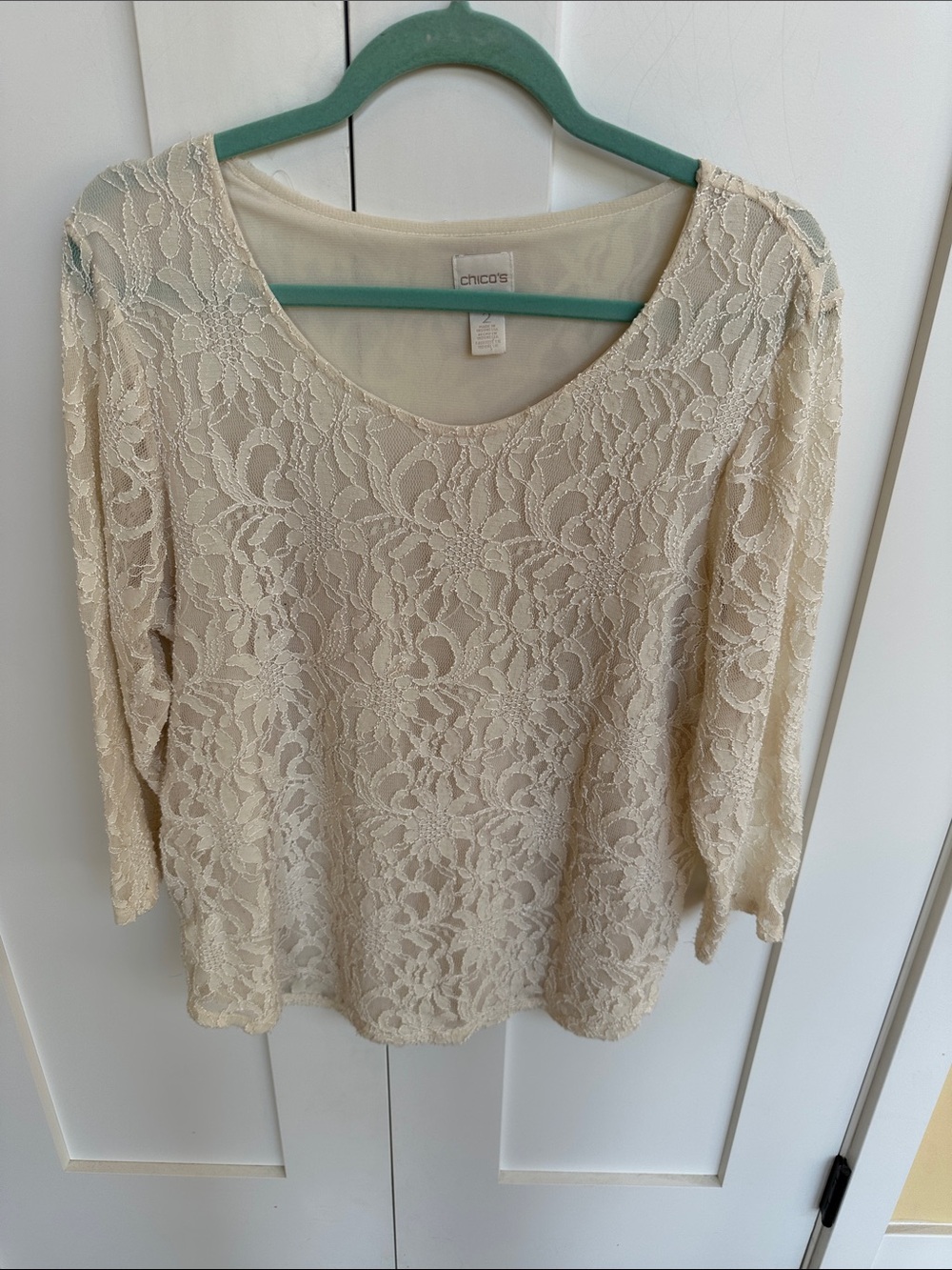 Chico's Cream Lace Scoop-Neck Layered Blouse Size M